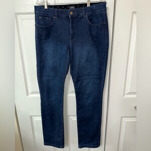 JONES NEW YORK Lexington Straight Leg Jeans Mid Rise Dark Indigo Wash Size 14